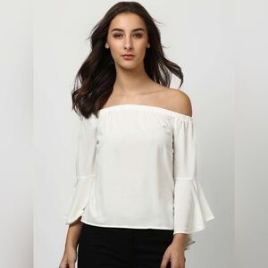 Harpa Women White Solid Bardot Top Size‎ 4